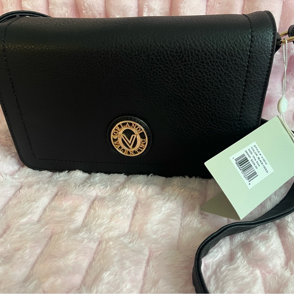 Valentino Orlandi Black Crossbody Bag with Gold Accent